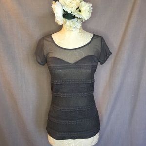 Guess Sweetheart Lace Sheer Open Back Grey Shirt